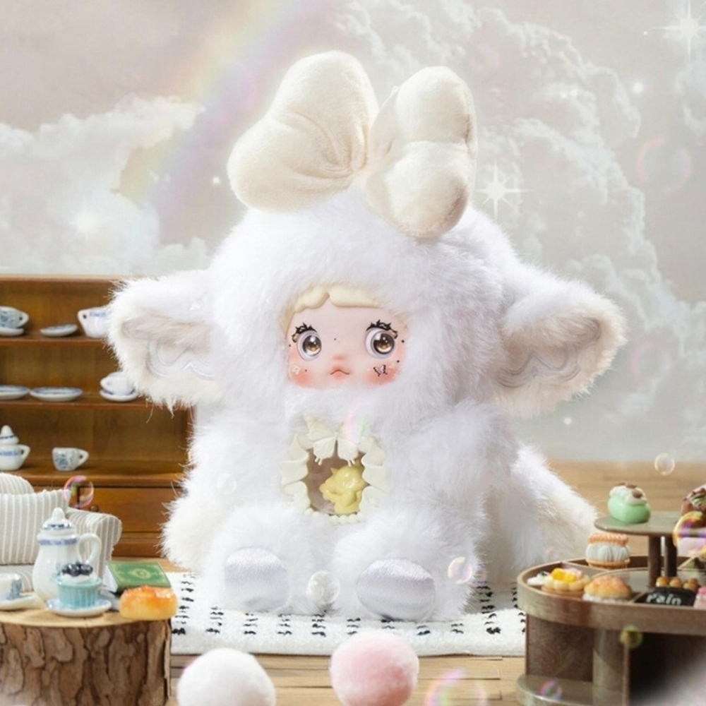 Adorable White Plush Doll with Bow